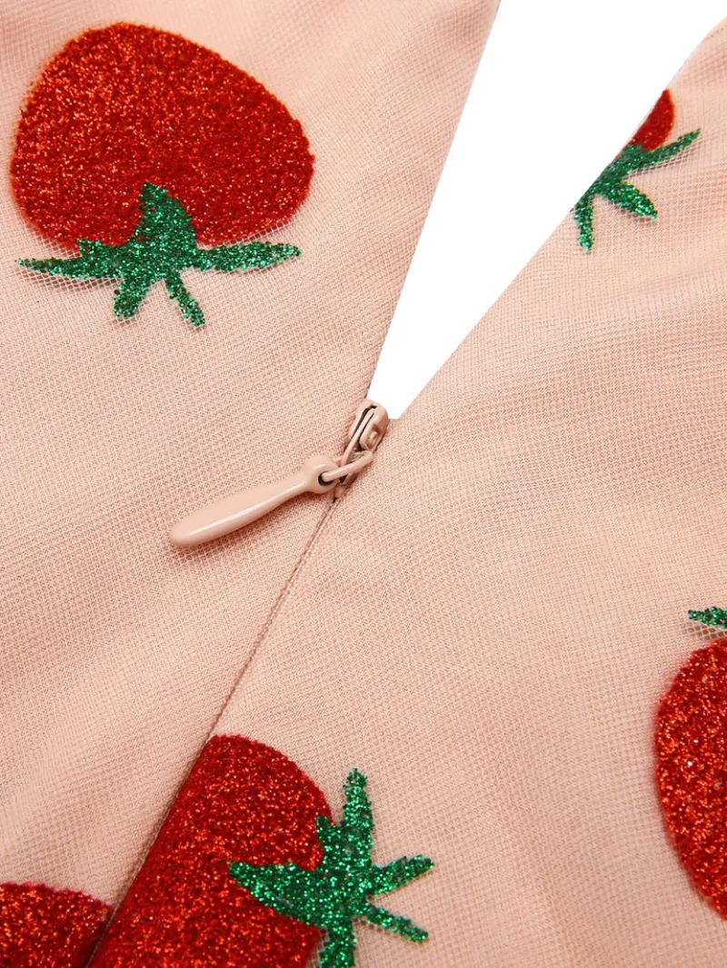 PINK 1950S STRAWBERRY MESH SWING DRESS