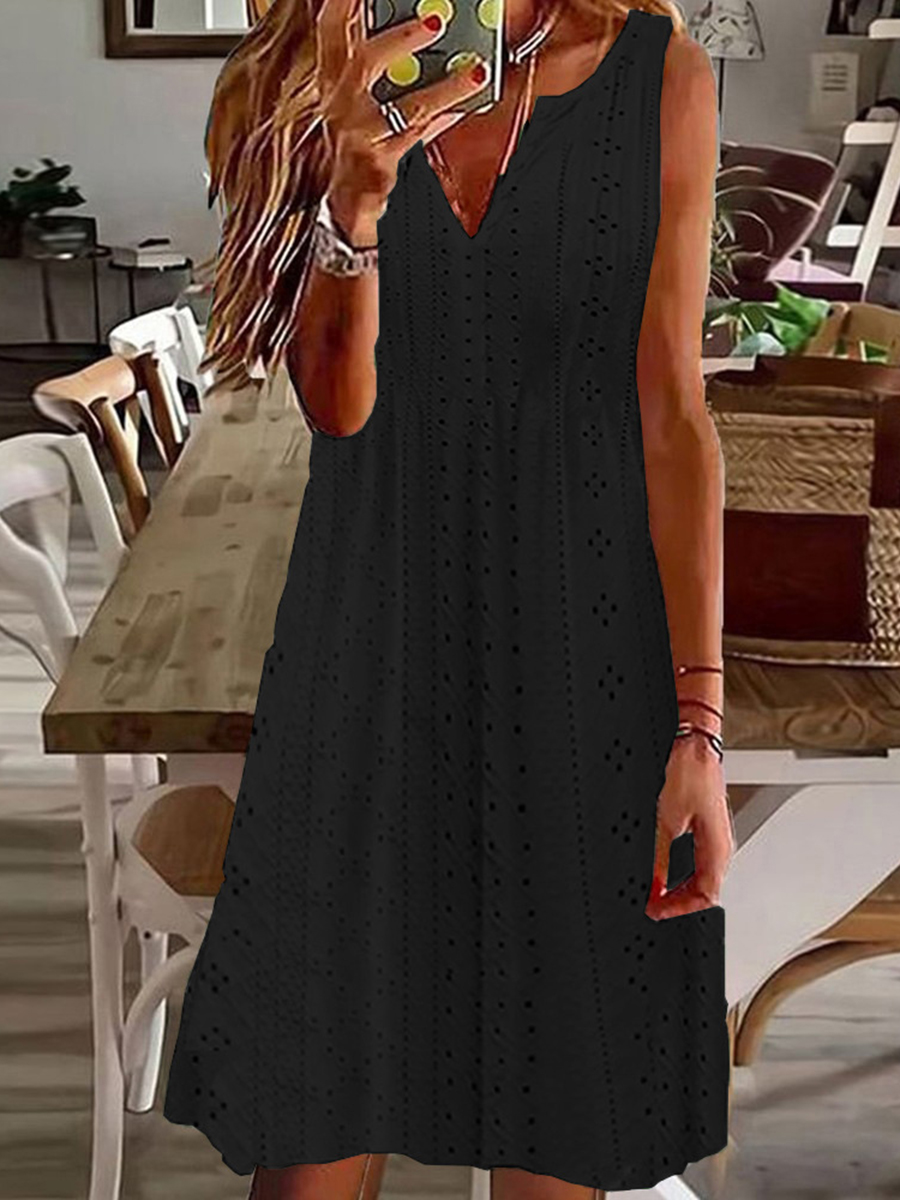 V-neck Sleeveless Loose Solid Color Dress