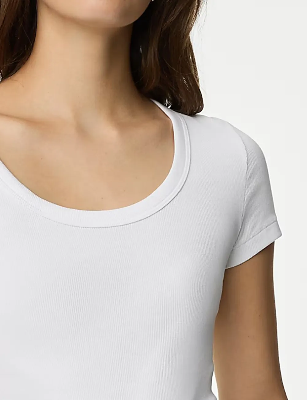 Cotton Rich Slim Ribbed Scoop Neck T-shirt