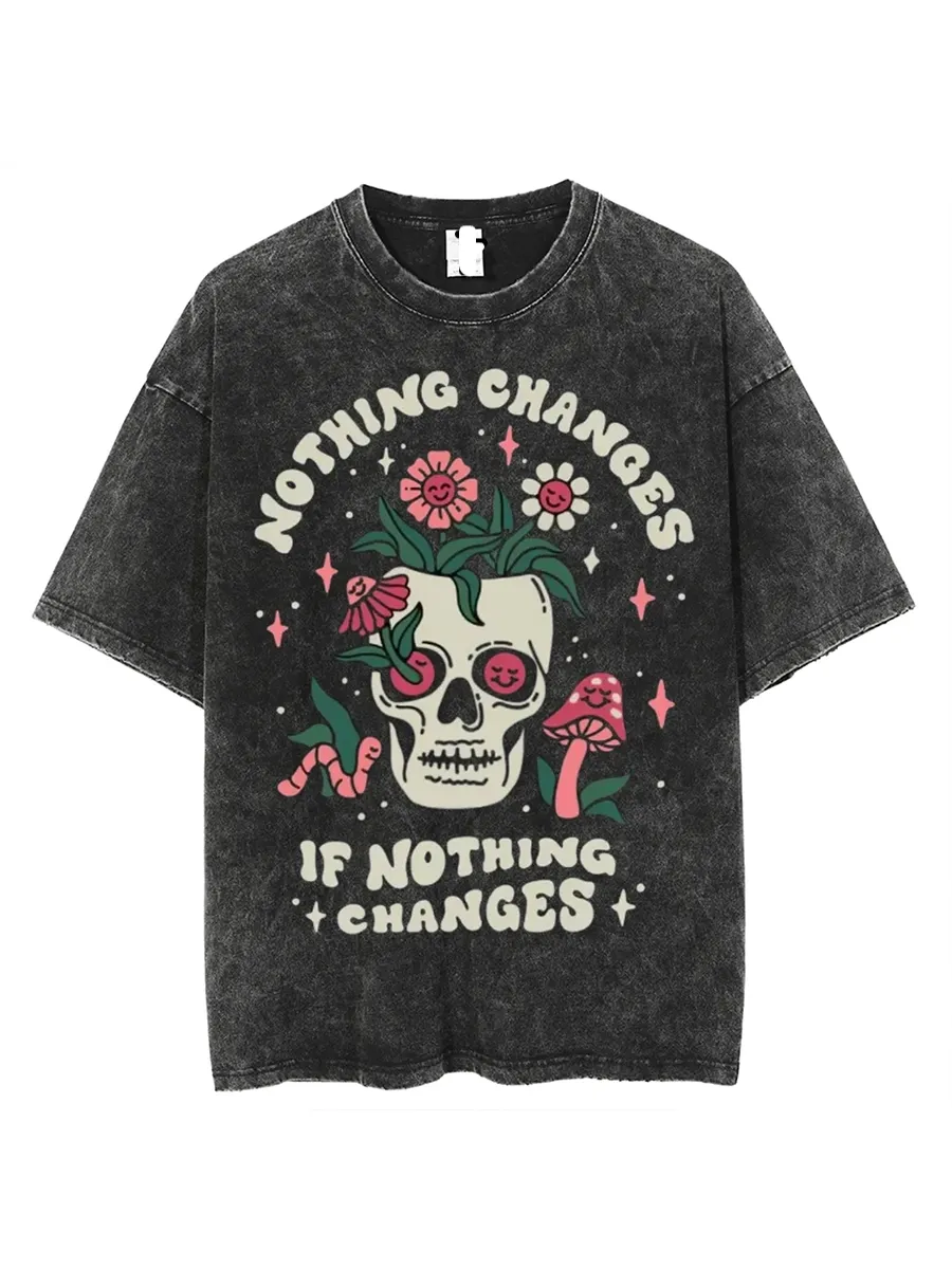 NOTHING CHANGES UNISEX PRINTED RETRO WASHED SHORT SLEEVED T-SHIRT