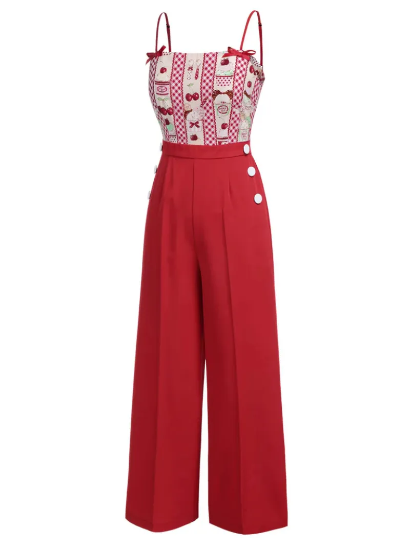 RED 1930S CHERRY CUPCAKE STRAP JUMPSUIT