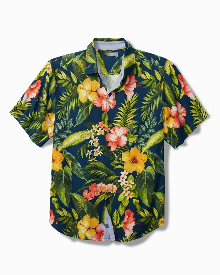 Midnight Hibiscus Silk Camp Shirt