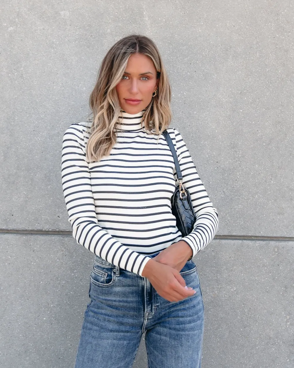 Muse By Magnolia Cream and Black Striped Turtleneck