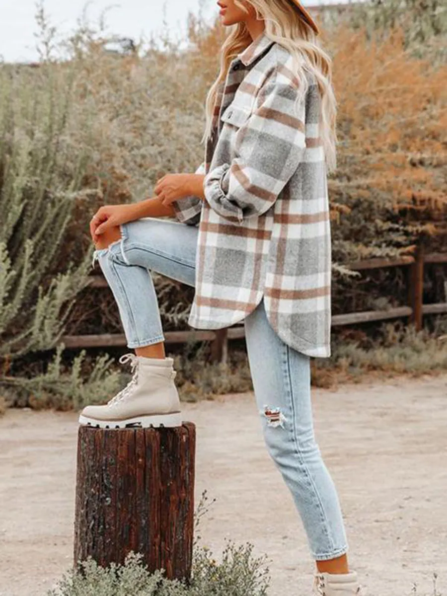 Women's Casual Elegant Plaid Jacket Coat