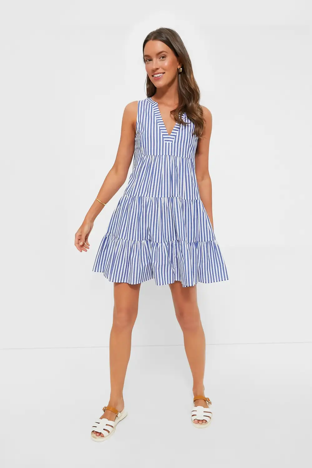 Blue and White Stripe Sleeveless Cotton Poplin Kenzo Dress