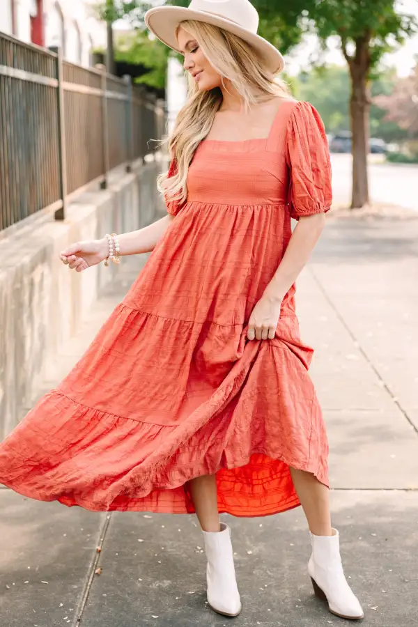 Think About It Rust Orange Midi Dress