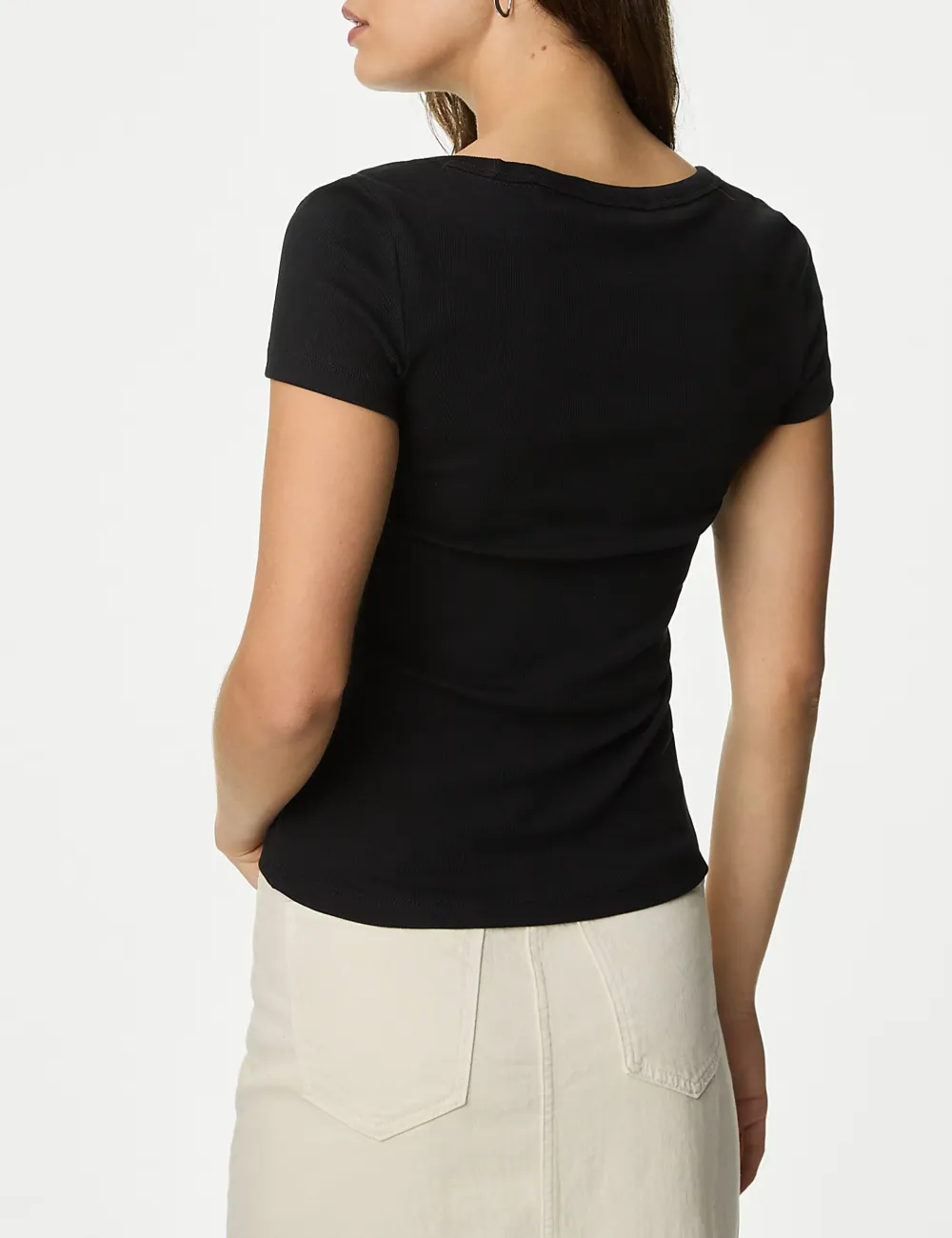 Cotton Rich Slim Ribbed Scoop Neck T-shirt