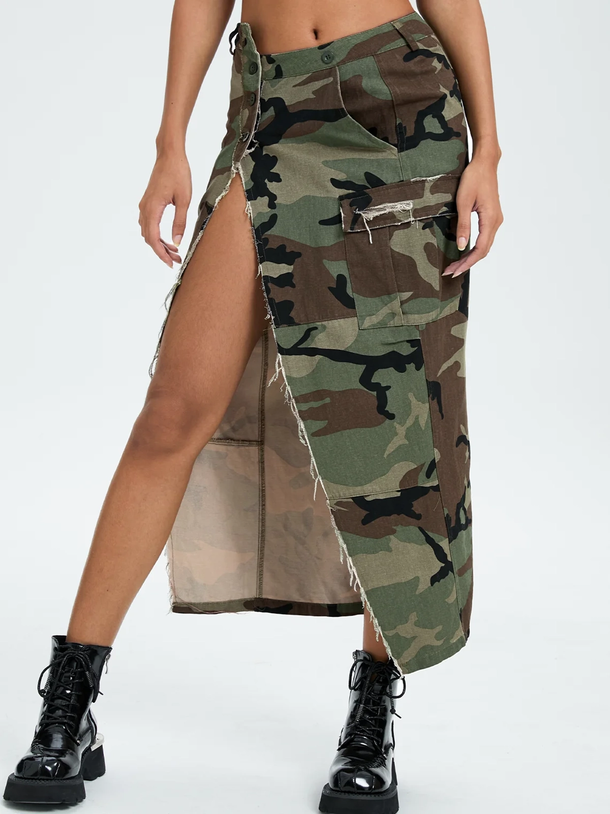 【Final Sale】Street Army Green Slim Bottom Skirt