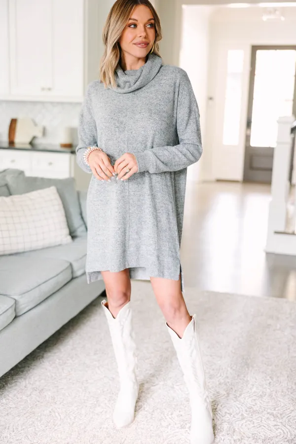 Let's See Heather Grey Cowl Neck Sweater Dress