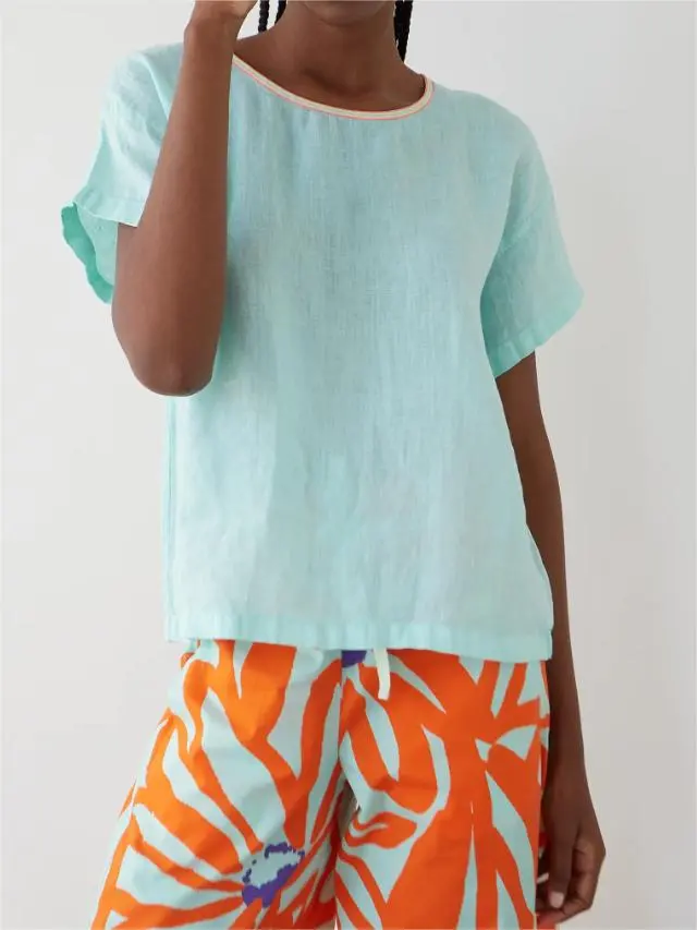 AQUA LINEN FLAKE BLOUSE