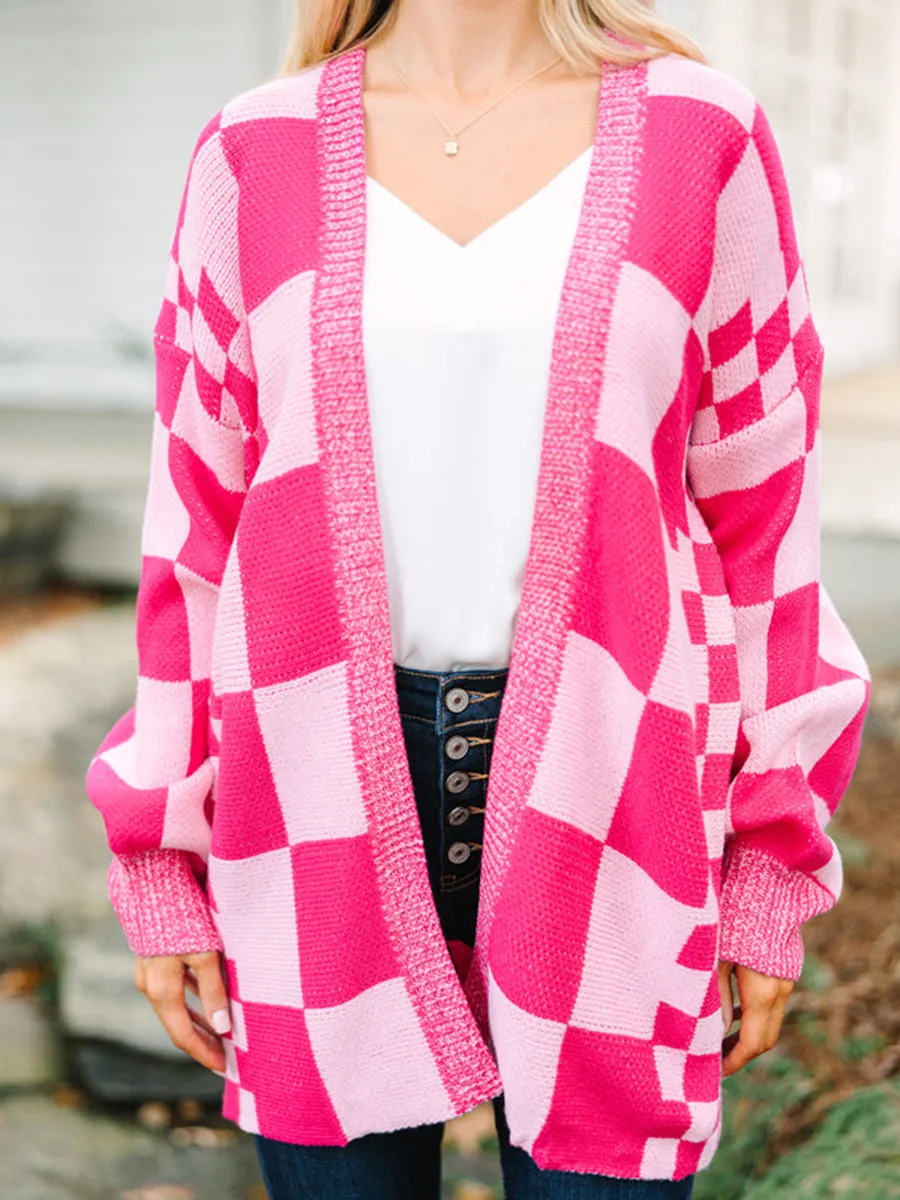 Hot Pink Checkered Cardigan