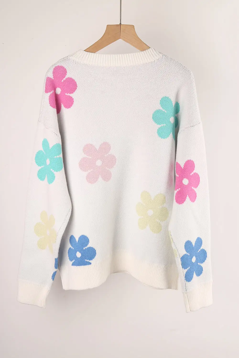 Flower Color Matching Round Neck Sweater