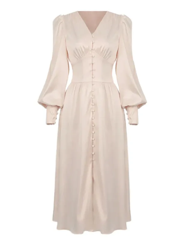 1940S SOLID SILK BUTTONED TEA DRESS