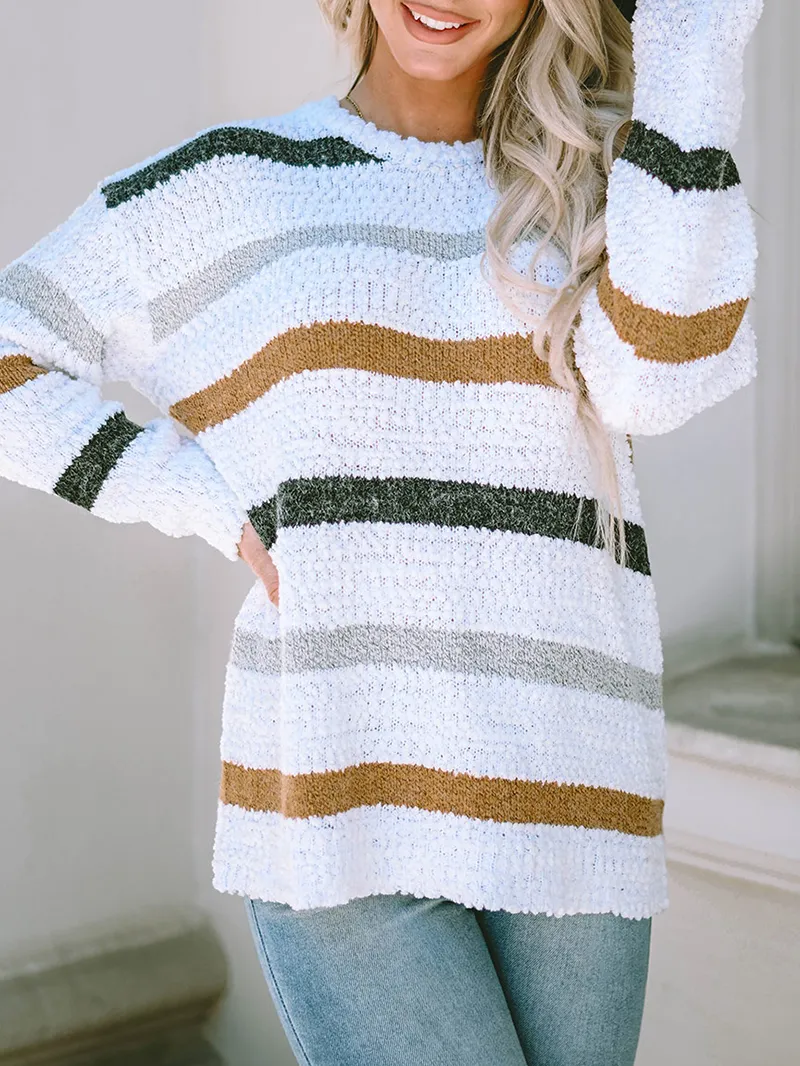 Striped Popcorn Knit Sweater