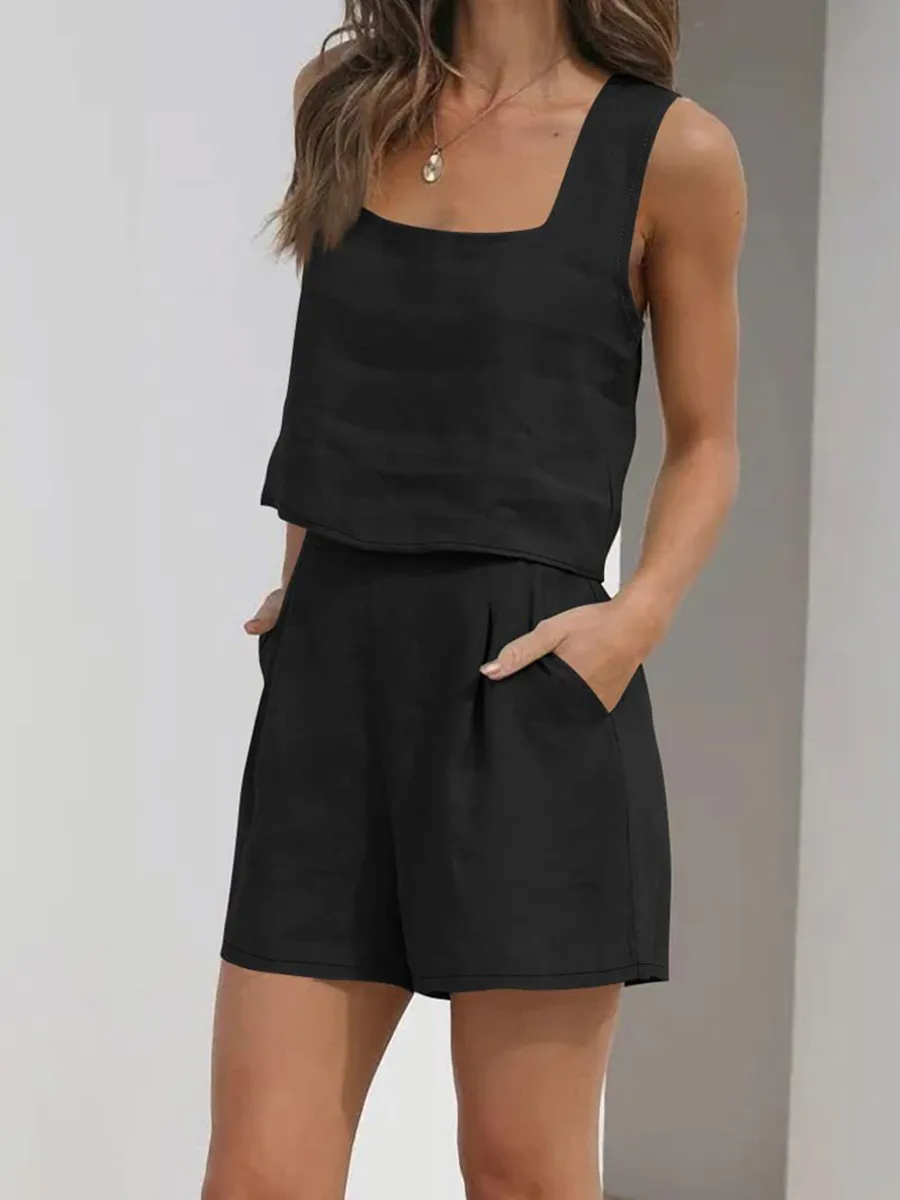 Women's Square Neck Sleeveless Top Casual Set