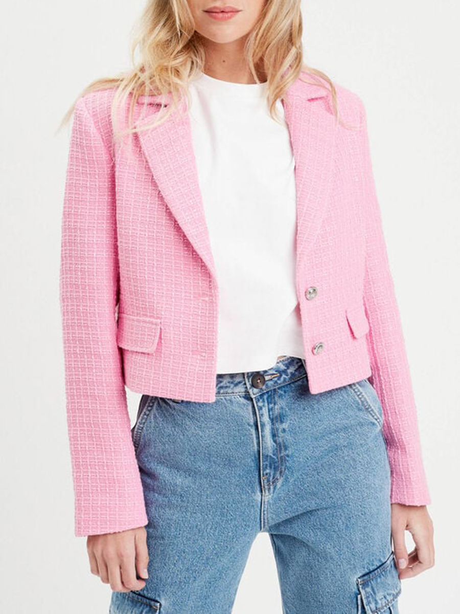 Veste droite boutonnée rose clair femme