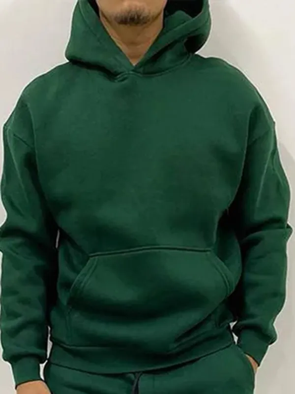 Men's athleisure dark green hooded sweatshirt suit