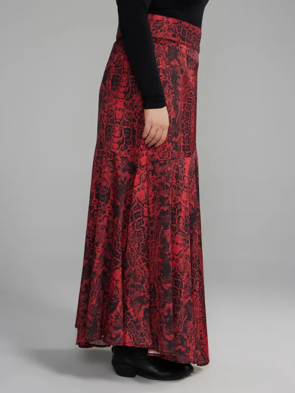 Belted Snake Print Maxi Skirt