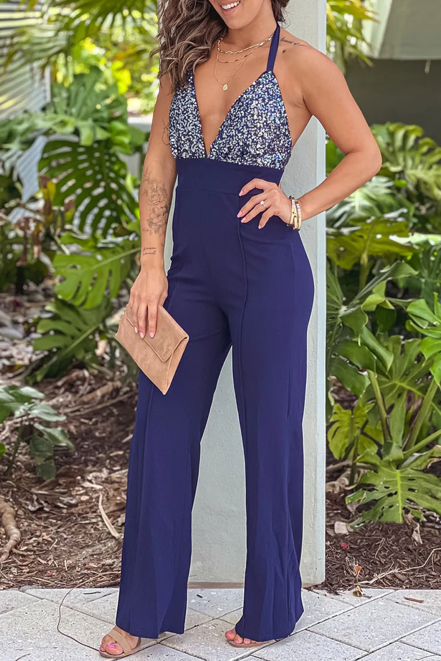 Navy Sequin Top Jumpsuit