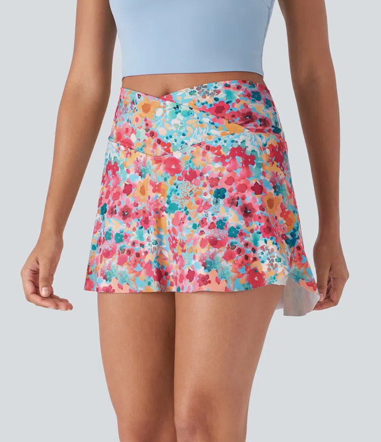 Crossover 2-in-1 Side Pocket Floral Print Pickleball Skirt