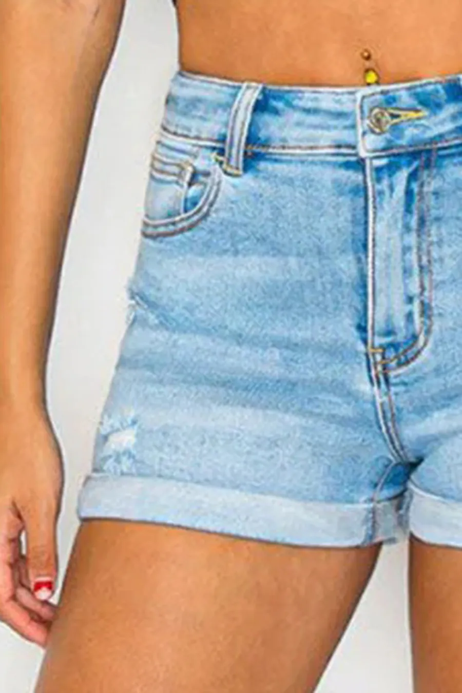 WAXJEAN Distressed Basic Cuffed Shorts