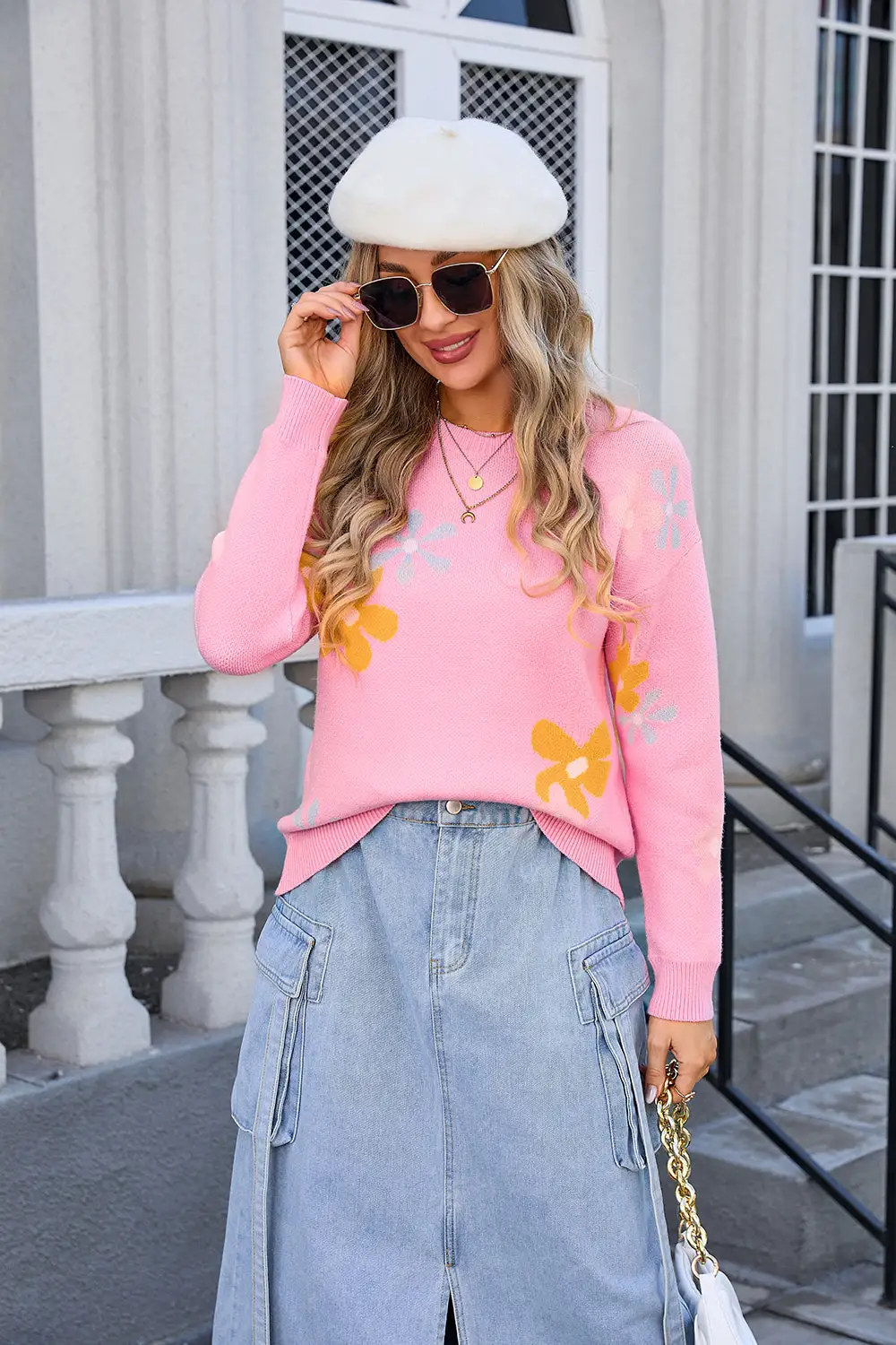 Printed Pullover Floral Sweater