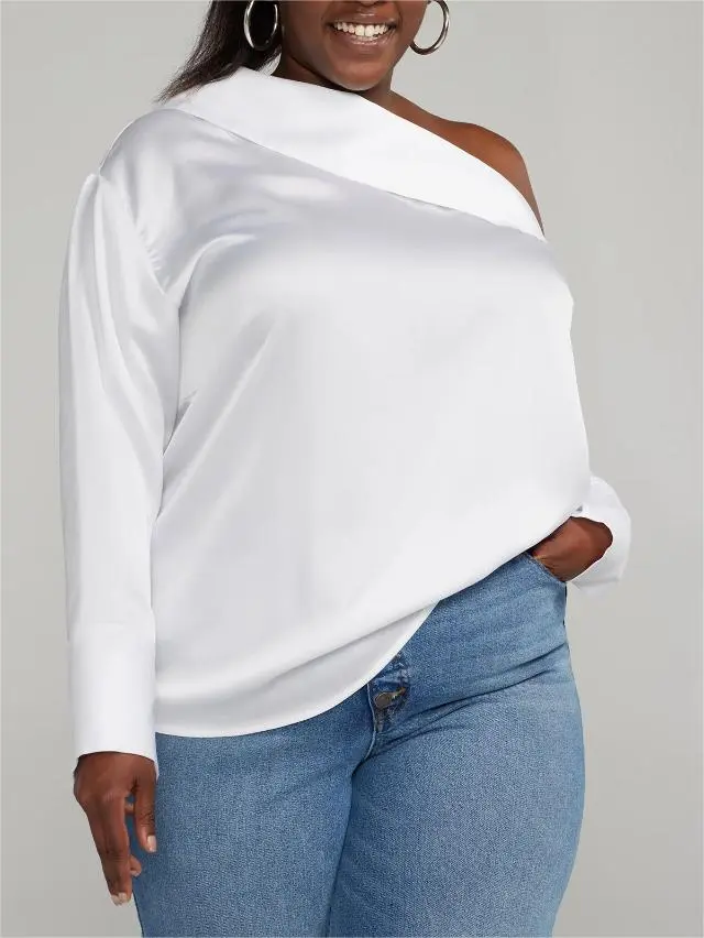 Asymmetric Button-Detailed One-Shoulder Top