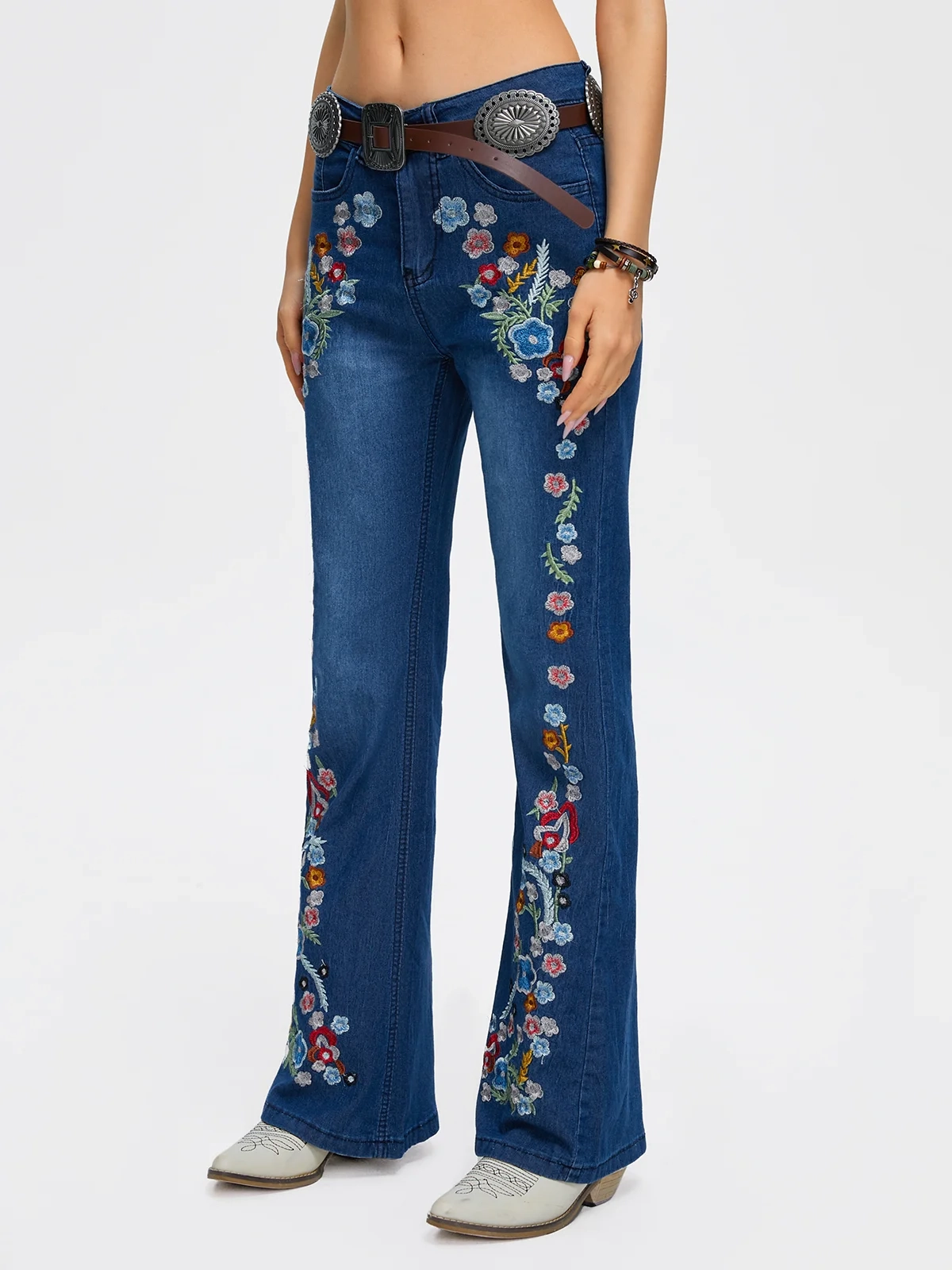 Denim Embroidery Patterns Bell-Bottomtrousers Jeans