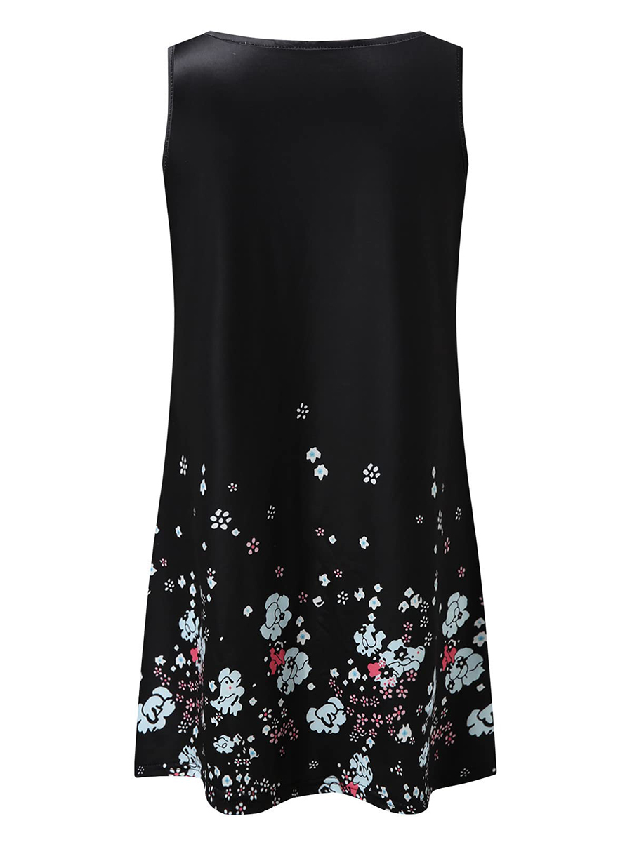 Women's Summer Everyday Club Dress Floral Print O-Neck Sleeveless Casual Trim Yes Waist Tank Dress