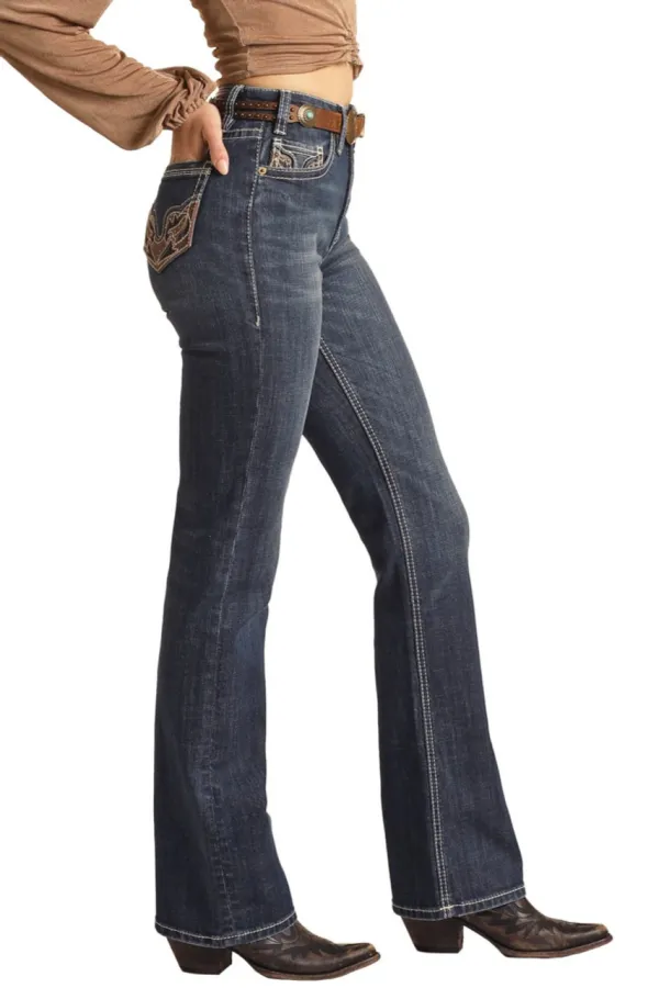 High Rise Stretch Bootcut Jeans Splice contrast