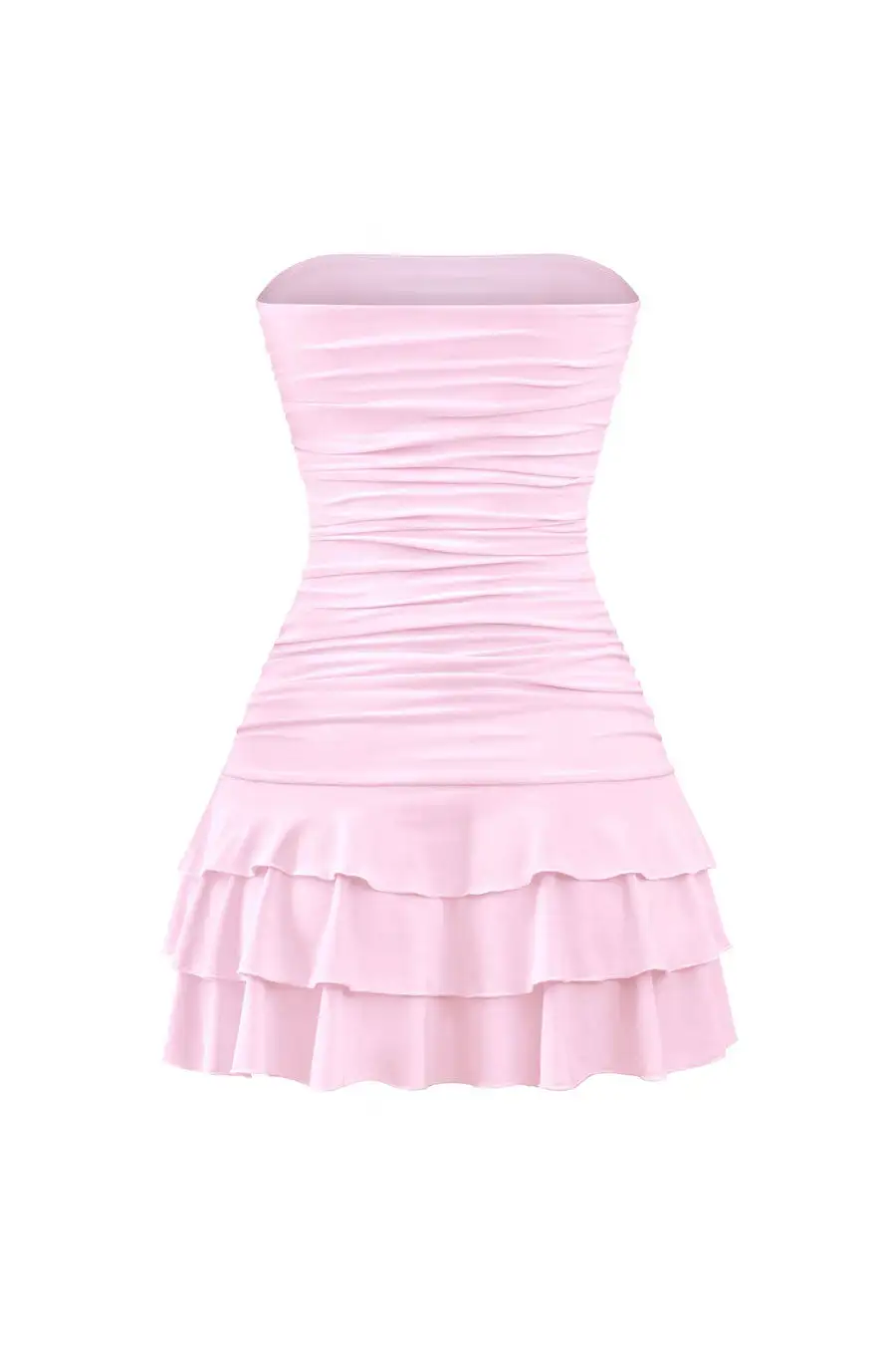 Coquette Strapless Ruched Ruffle Mini Dress With Bow Detail