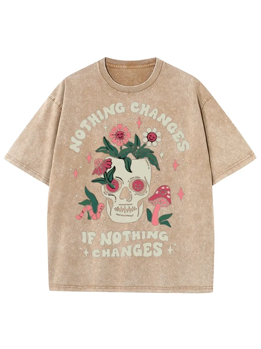 NOTHING CHANGES UNISEX PRINTED RETRO WASHED SHORT SLEEVED T-SHIRT