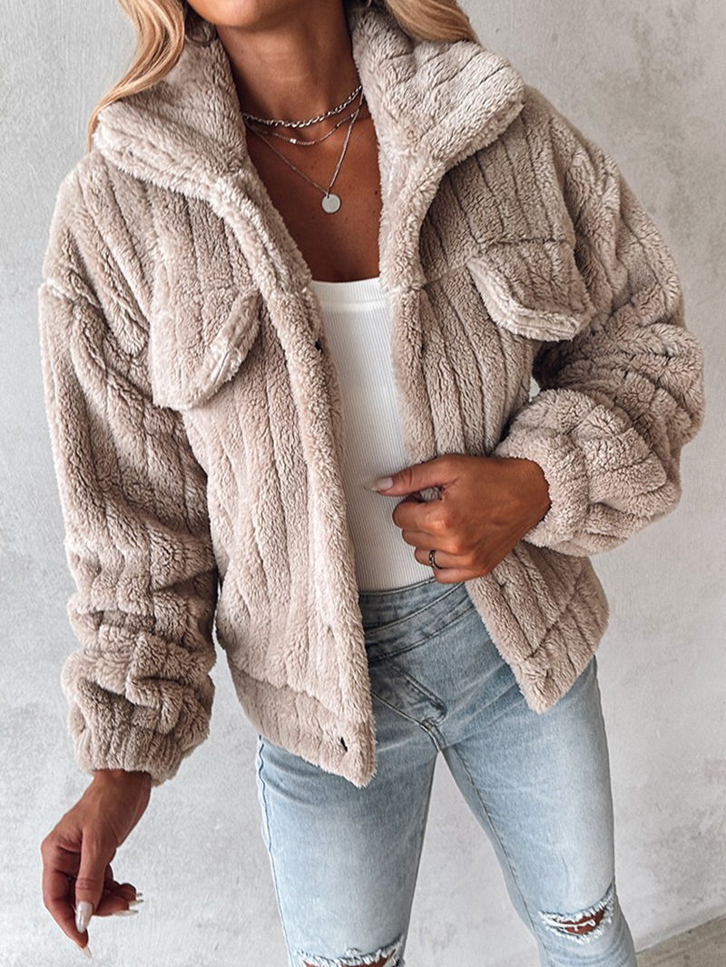 Casual solid color plush lapel jacket