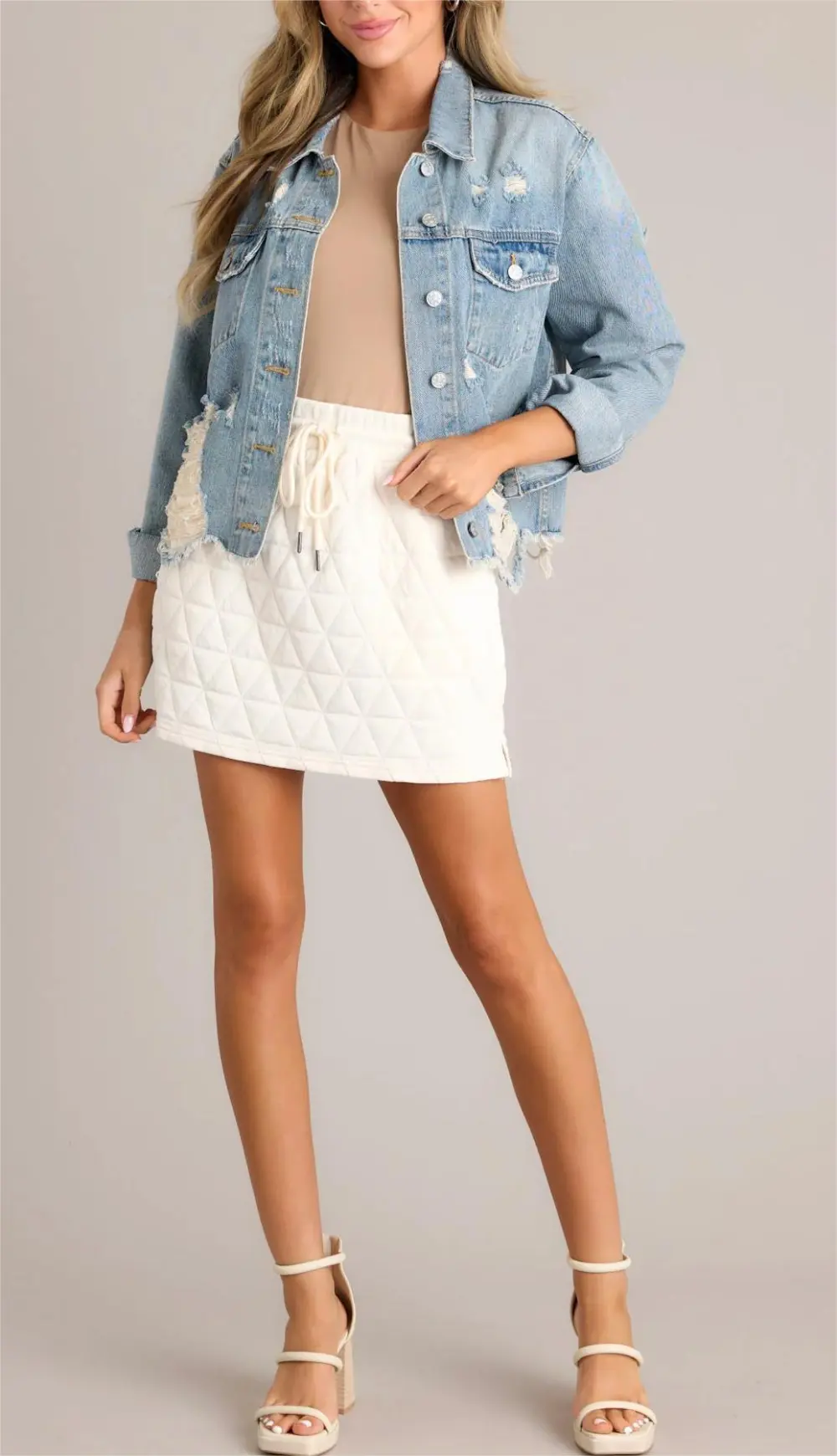 DARING IN THIS MEDIUM WASH DISTRESSED DENIM JACKET