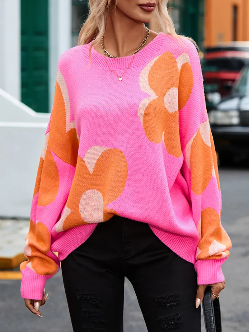 Flower Pattern Slouchy Sweater