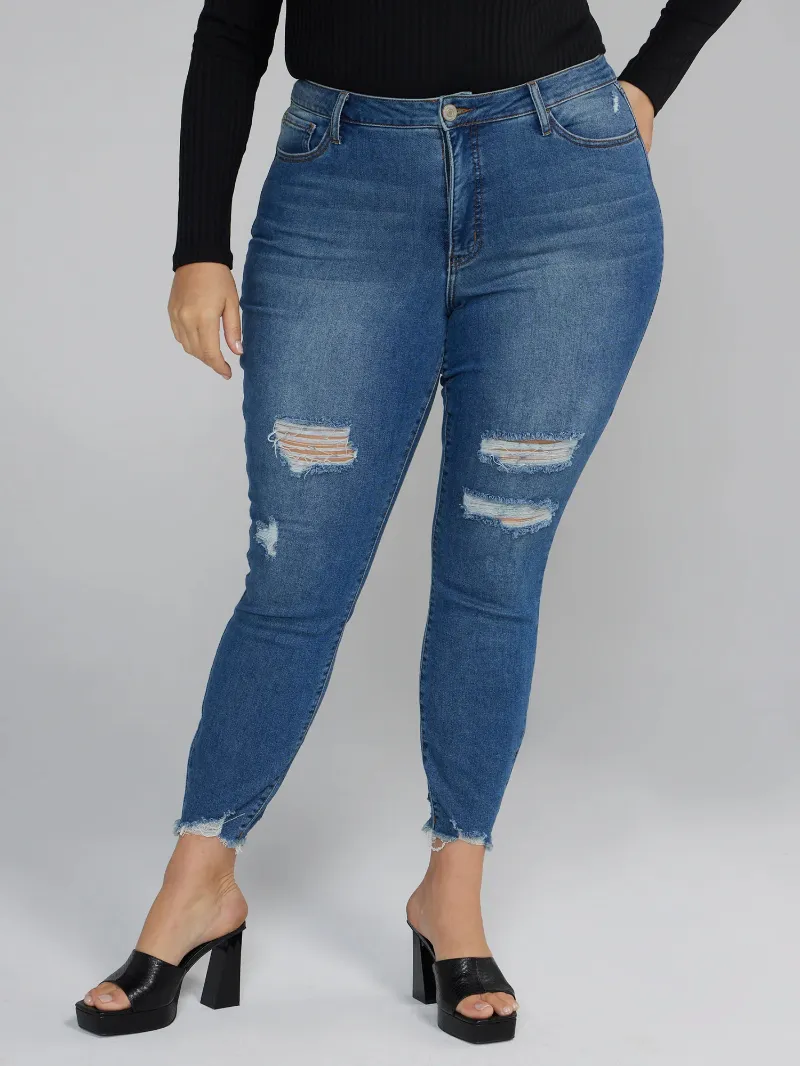 High Rise Lace-Up Ankle Skinny Jeans