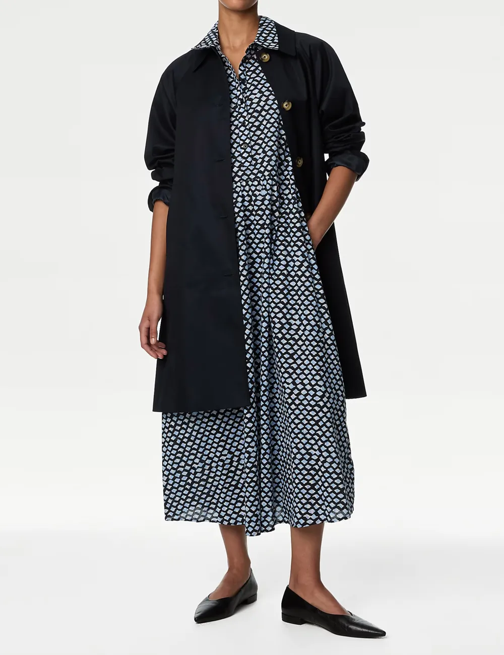 Pure Cotton Printed Midi Shirt Dress