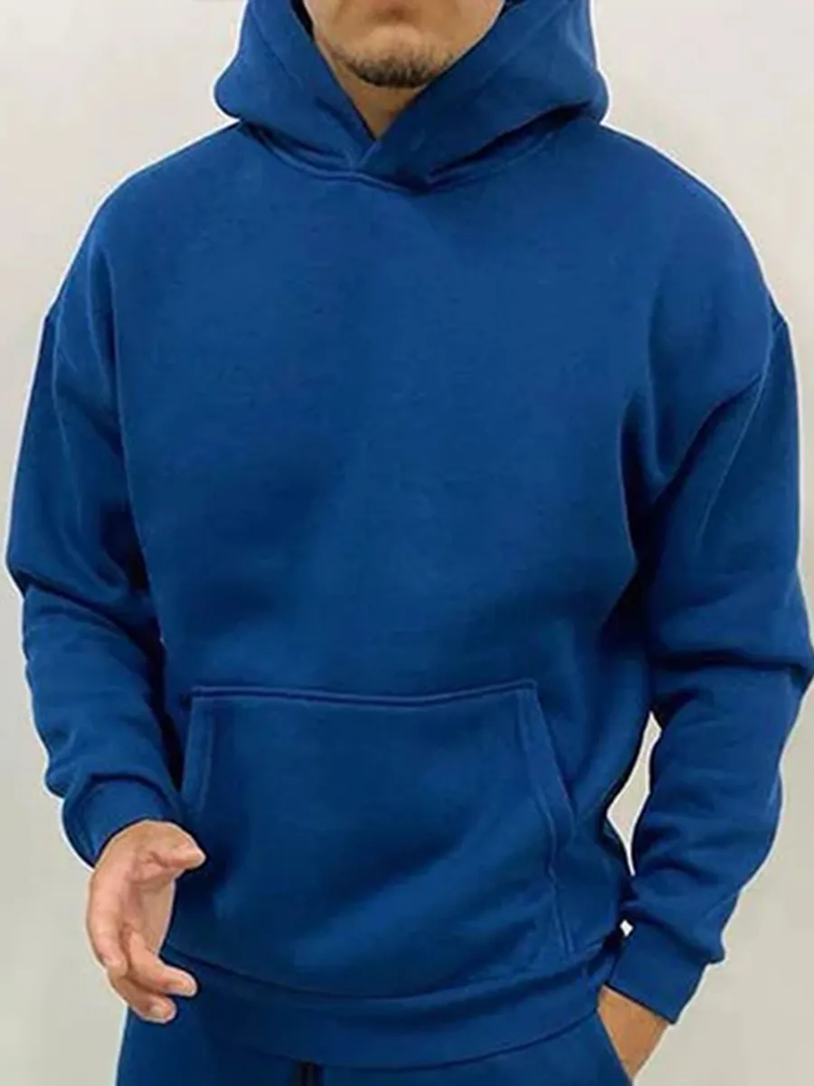 Men's athleisure dark blue hooded sweatshirt suit