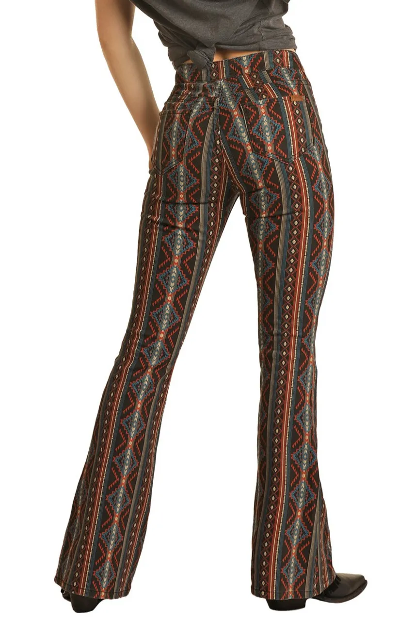 Women's vintage geometric print jeans flared pants