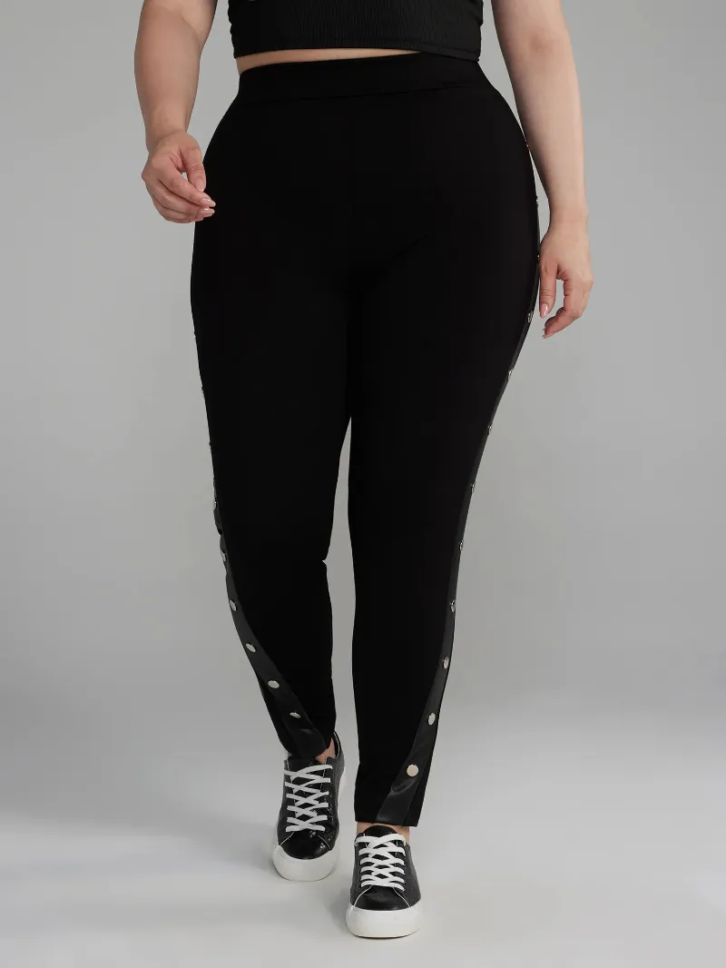 Side Button Detail Ponte Knit Leggings