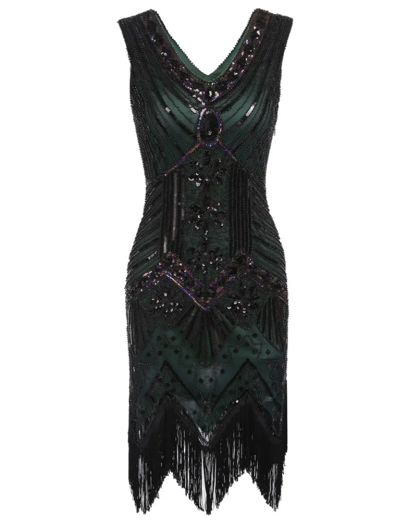 1920S CHAMPAGNE SEQUIN SIDE SLIT DRESS