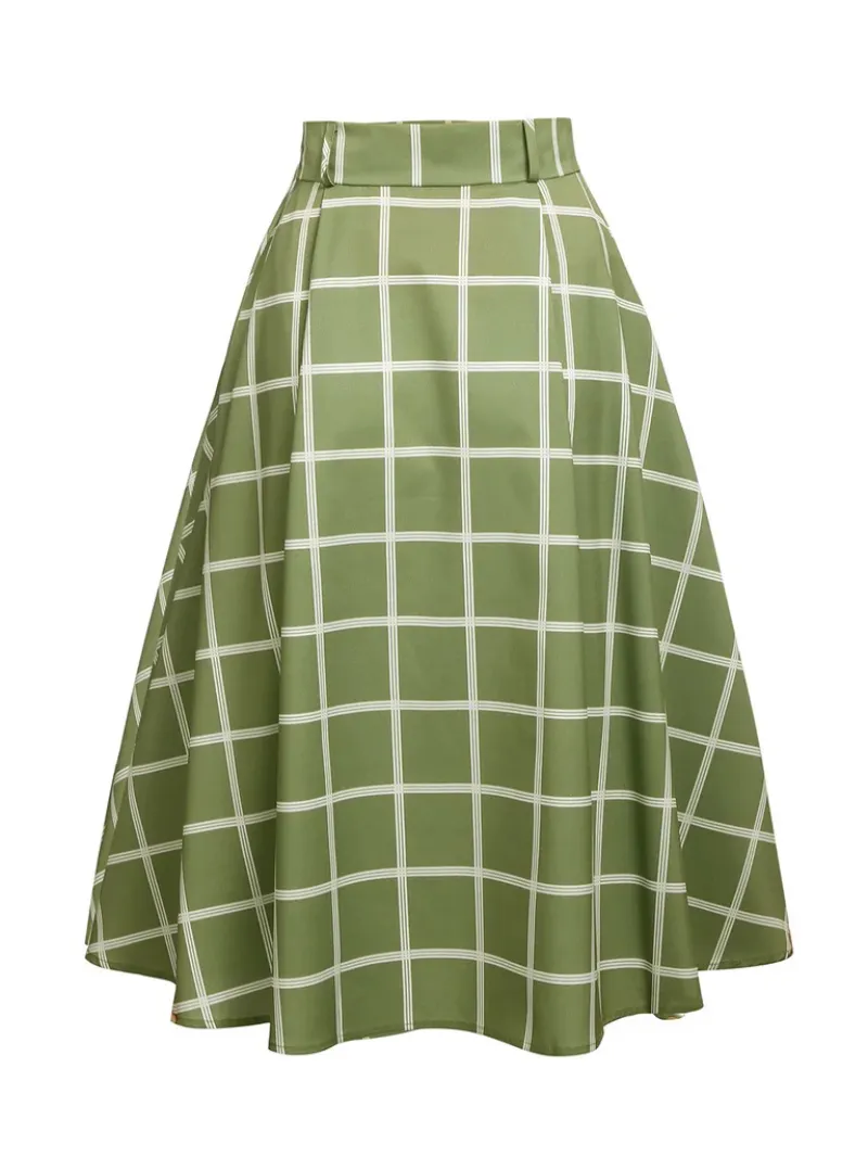 GREEN 1950S PLAID SWING SKIRT