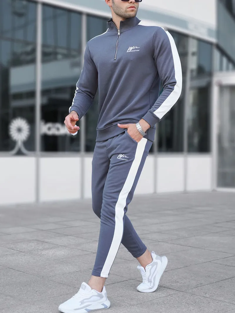 Men's Casual Contrast Color Sweatshirt Jogging Sportswear Suit