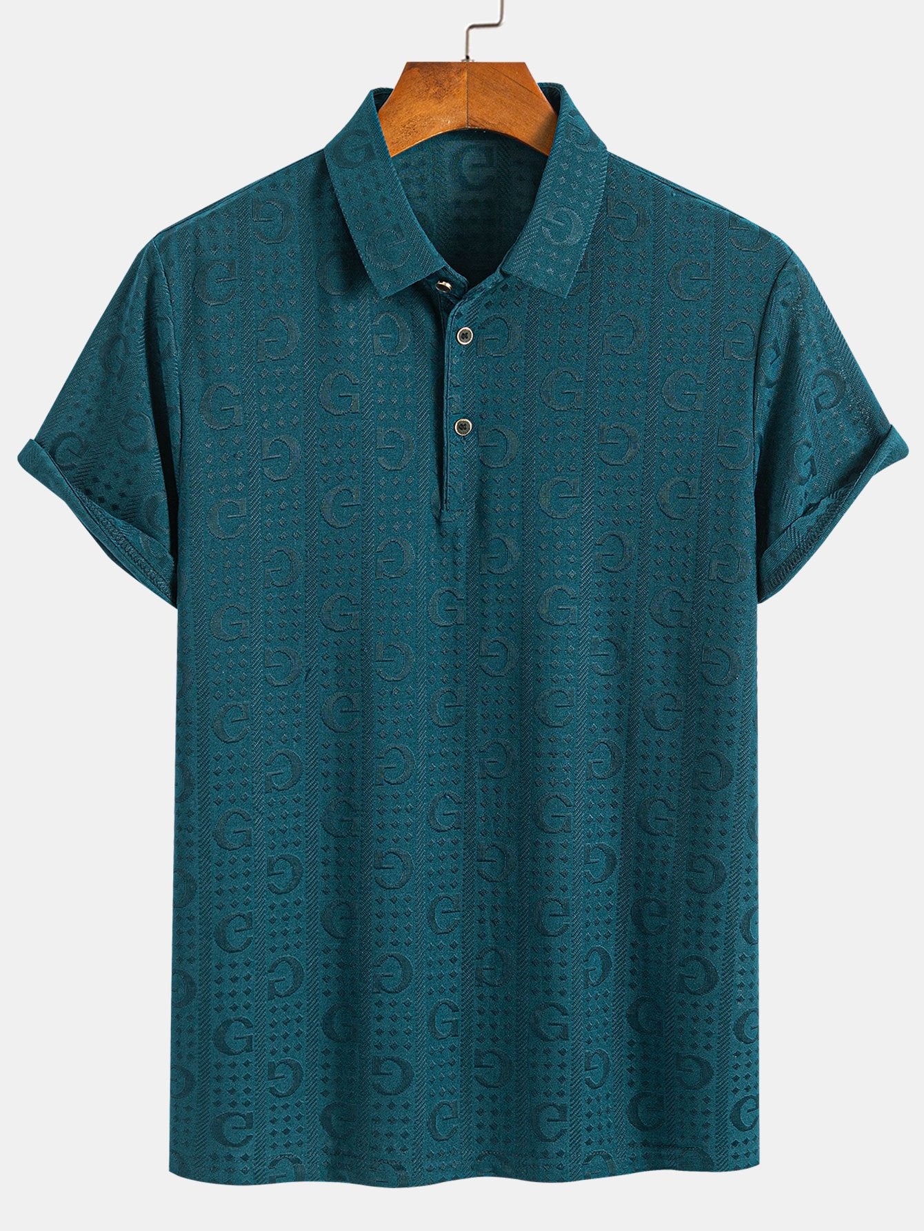 Short Sleeve Knitted Letter Textured Polo