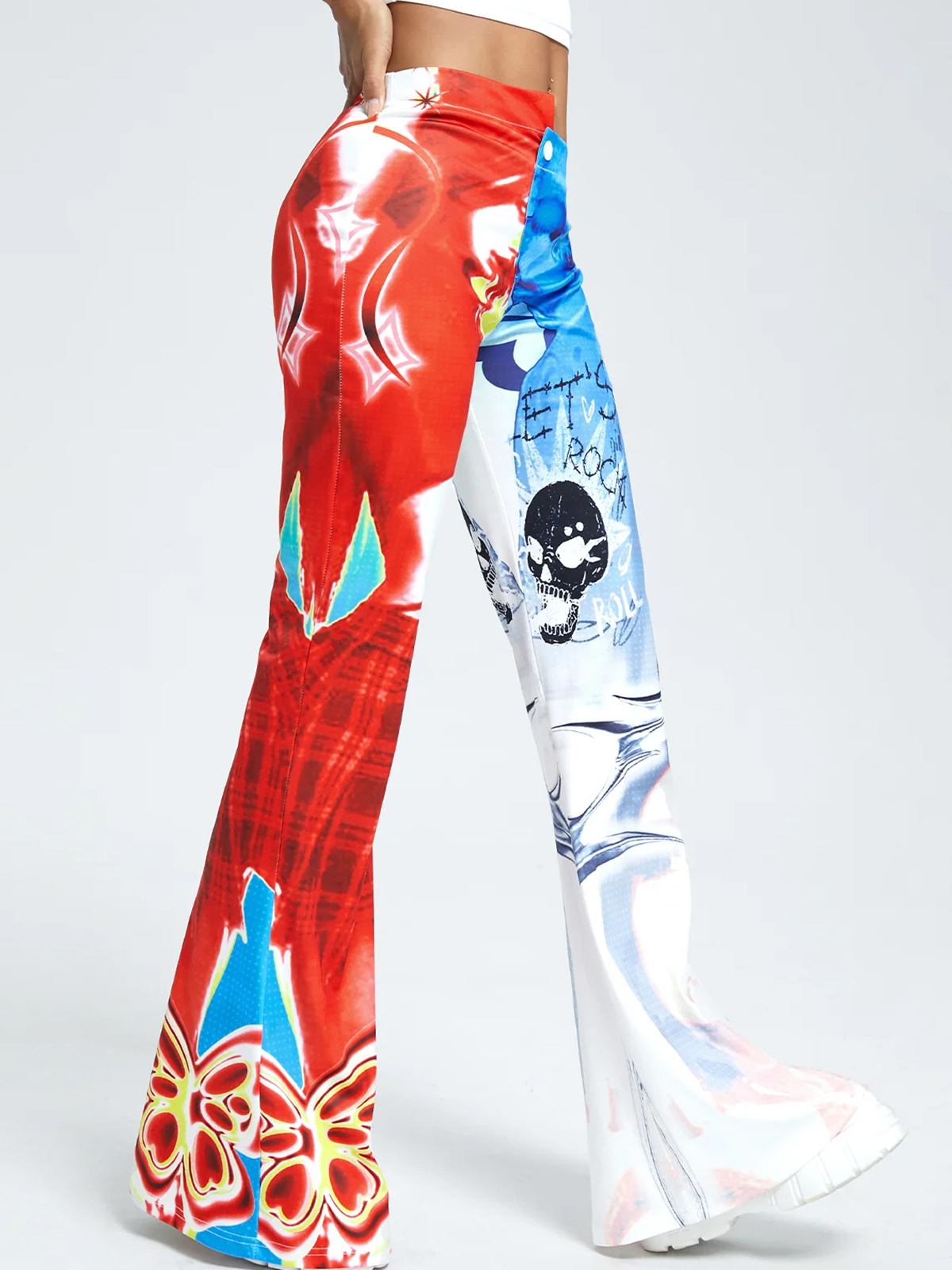 【Final Sale】Edgy Multicolor Figure print Color block Bottom Pants