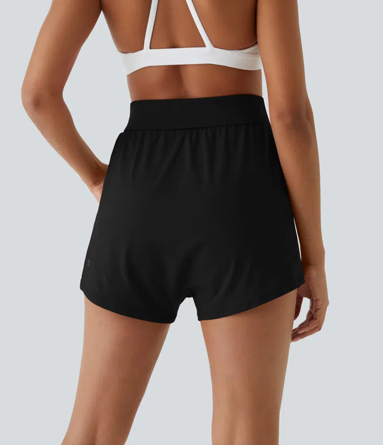 Super High Foldover Waisted Side Pocket Yoga Harem Shorts