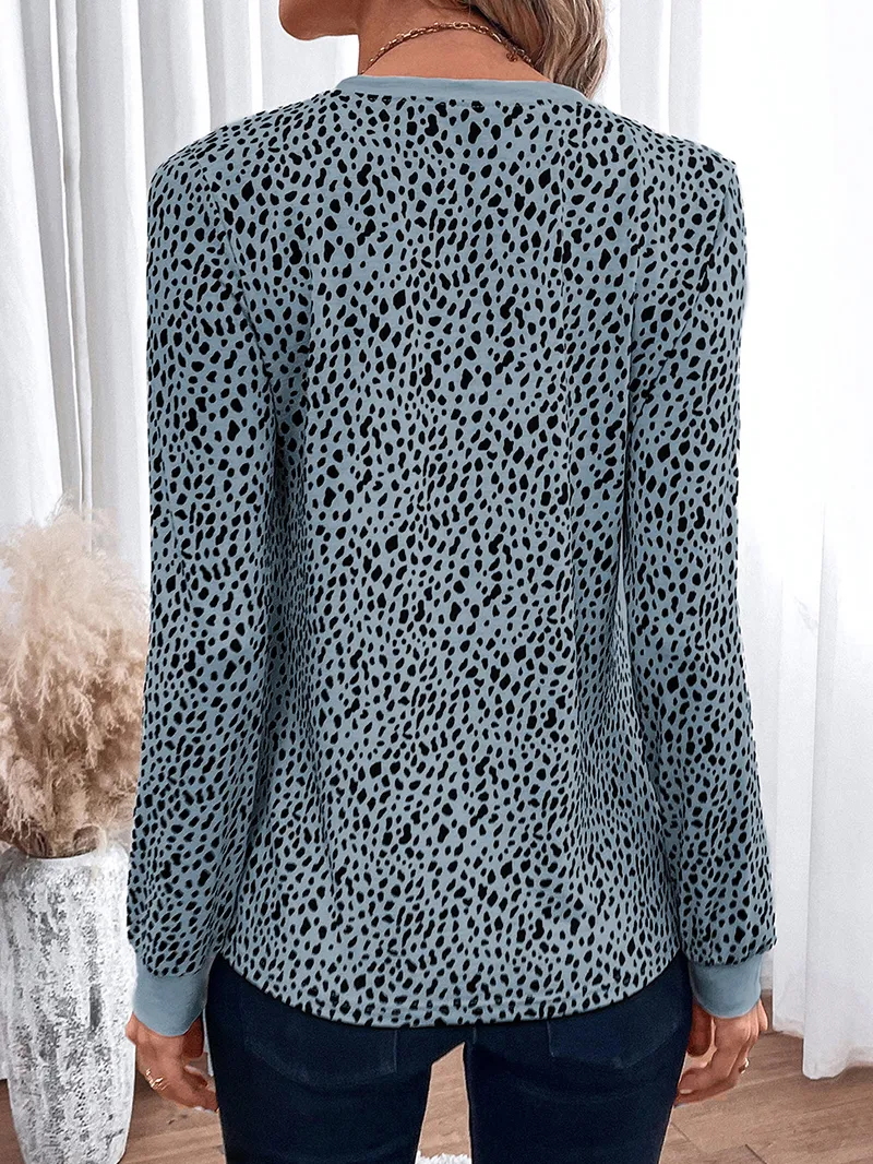 LEOPARD ROUND NECK SHIFT CASUAL BLOUSE TOP