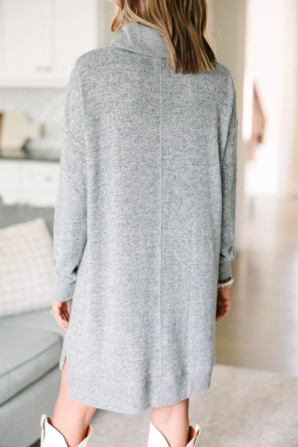 Let's See Heather Grey Cowl Neck Sweater Dress