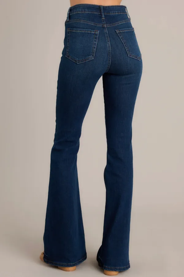 OH REALLY MID RISE DARK WASH FLARE JEANS