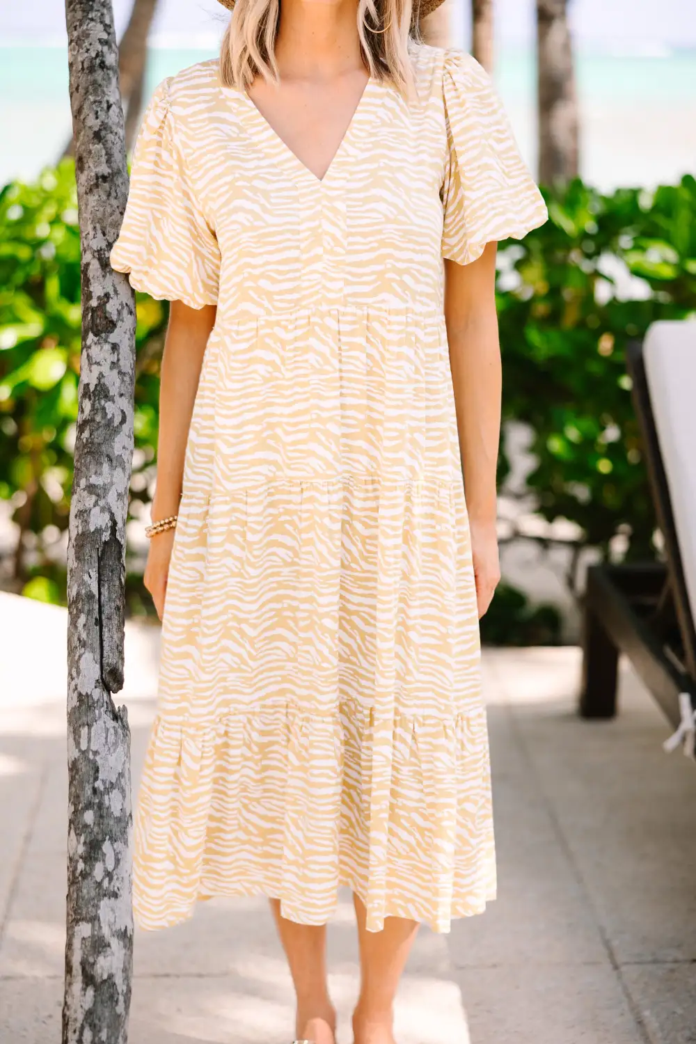 Someday Soon Lemon Yellow Zebra Striped Midi Dress